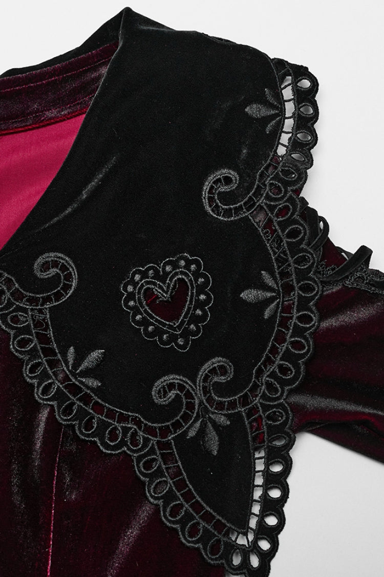 Black/Red Doll Collar Long Sleeves Gradient Embroidery Women's Gothic Prom Dress - Product - 5