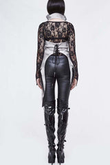 White Painted Back Lace Up Lace Hem Asymmetrical Women's Gothic Waistcoat - Product - 6