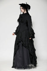 Black Lace Stand Collar Multi-Layered Ruffled Long Flared Sleeves Women's Gothic Blouse - Product - 2