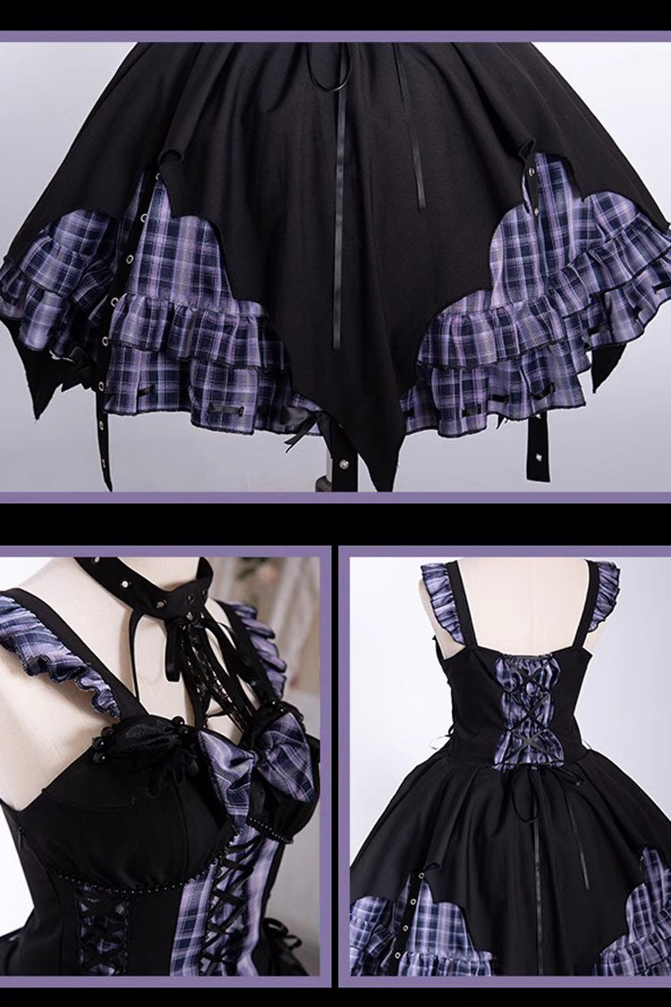 Rock Radio Wave Irregular Subculture Grid Print Bowknot Stitching Gothic Lolita Dress 3 Colors - Product - 5