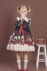 [Rabbit and Bear Feast]  Long Sleeves Multi-Layered Print Ruffle Bowknot Sweet Lolita Dress 2 Colors - Product - 7