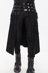Black Punk Patent Leather Paneled Belt Irregular Print Metal Men's Skirt - Product - 1