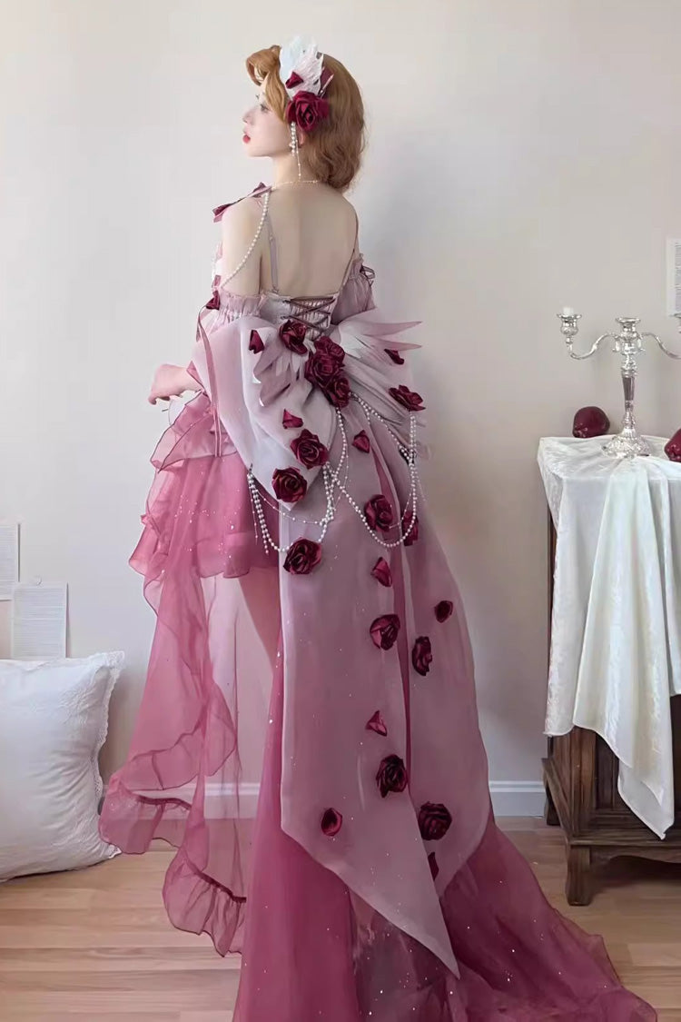 Plum Red [Swan Wonderland] Embroidery Bowknot Lace-Up Sweet Ballet Lolita Jsk Dress Short Version - Product - 3