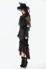 Black Sleeveless Ruffled Lace Spliced Mesh Women's Gothic Cape - Product - 10