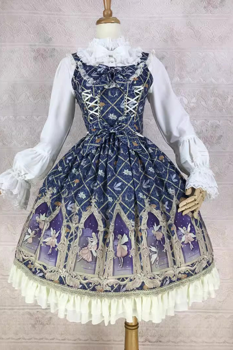 Dream Elf Print Ruffle Bowknot Sweet Lolita Jsk Dress 6 Colors - Blue/Purple - 11