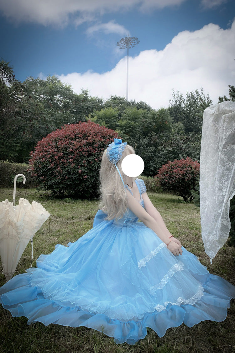Blue [Moonlight Sonata] Ruffle Cardigan Bowknot Lace Sweet Vintage Lolita Jsk Dress - Product - 8