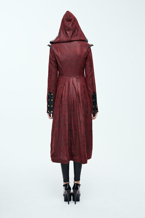 Red Short In Front And Long In Back Punk Long Leather Womens Coat - Product - 6
