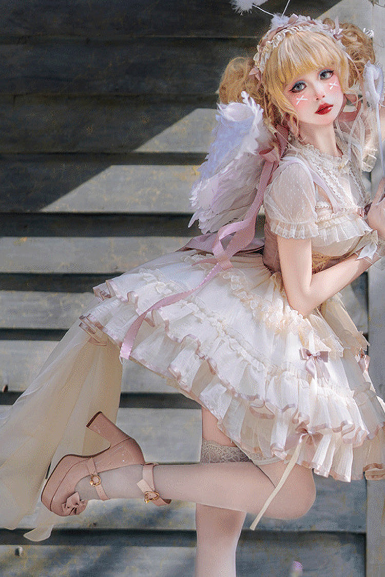 Pink/Ivory Dance of Time Triple-Layered Ballet Style Bowknot Lace-Up Sweet Lolita Jsk Dress - Product - 2