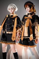 Black/Orange [The Choir Of The Church] Stand Collar Long Sleeves Bow Chain-Decorated Ouji Gothic Prince Lolita Pumpkin Shorts Set - Product - 5