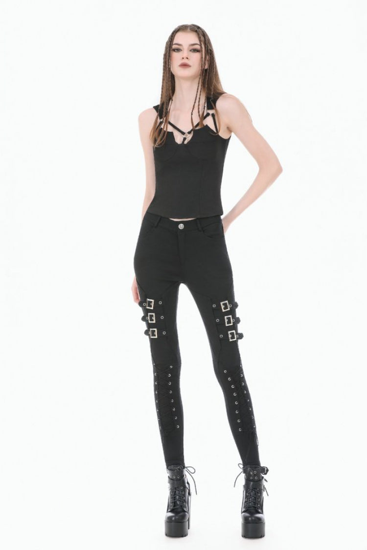 Black Cut-Out Ring Women's Punk Fitted Tank Top - Product - 11