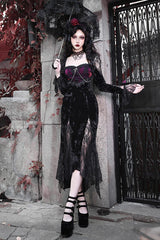 Black/Red [Rose Cemetery] Long Sleeves Lace Slim Gothic Lolita Fishtail Dress - Product - 2