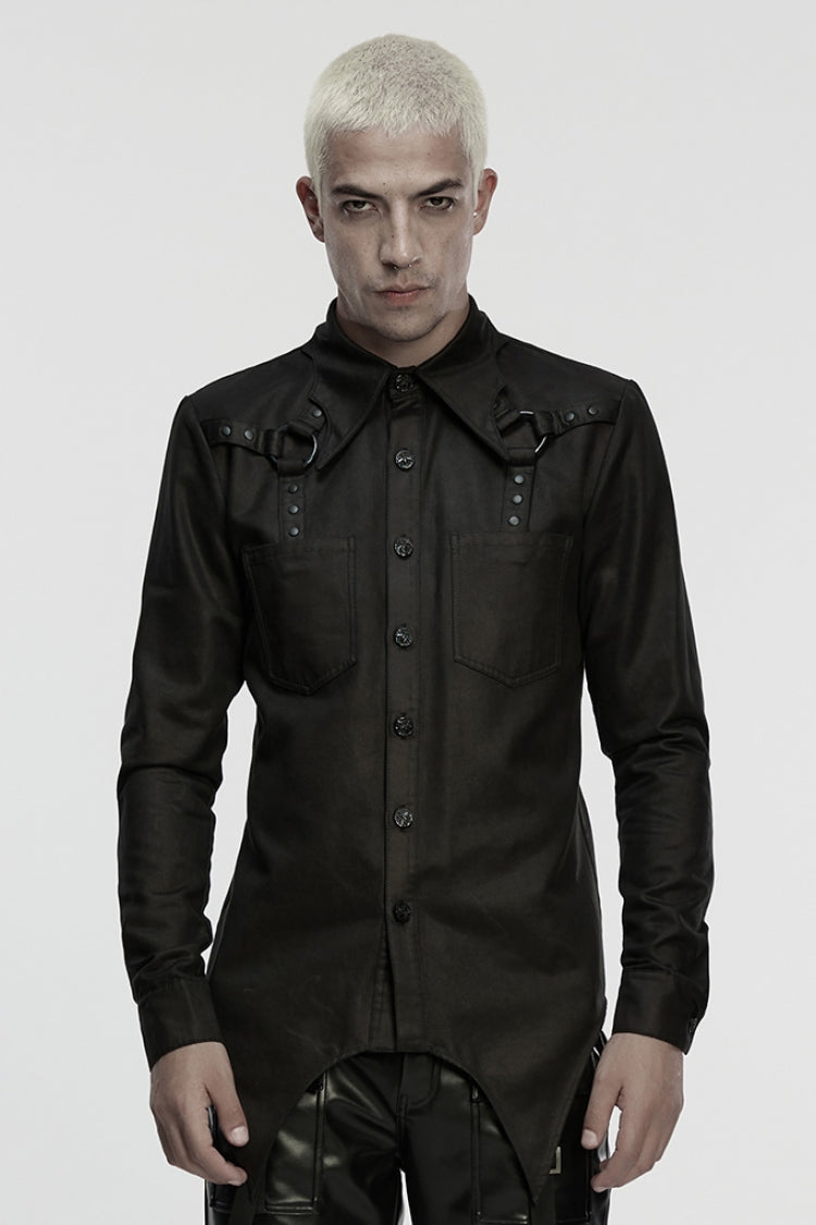 Black Bat Collar Long Sleeves Irregular Men's Punk Blouse - Black - 1