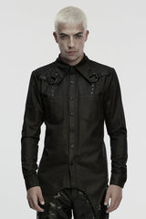 Black Bat Collar Long Sleeves Irregular Men's Punk Blouse - Black - 1
