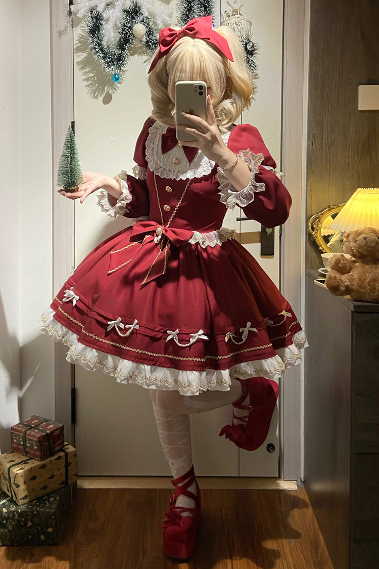 Red [Miss Flando of the New Year] Long Sleeves Ruffled Bow Sweet Lolita Dress - Product - 11