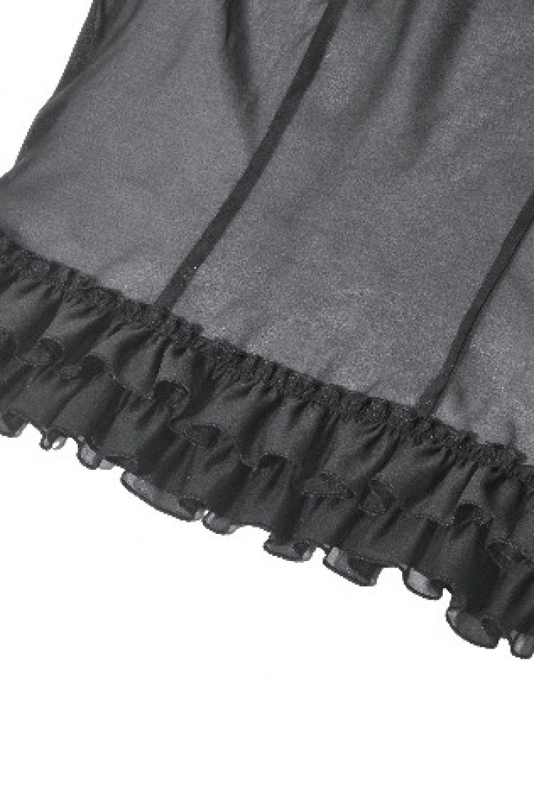 Black Deep V Collar Short Puff Sleeves Multi-Layered Ruffled Lace Sheer Women's Gothic Blouse - Product - 18