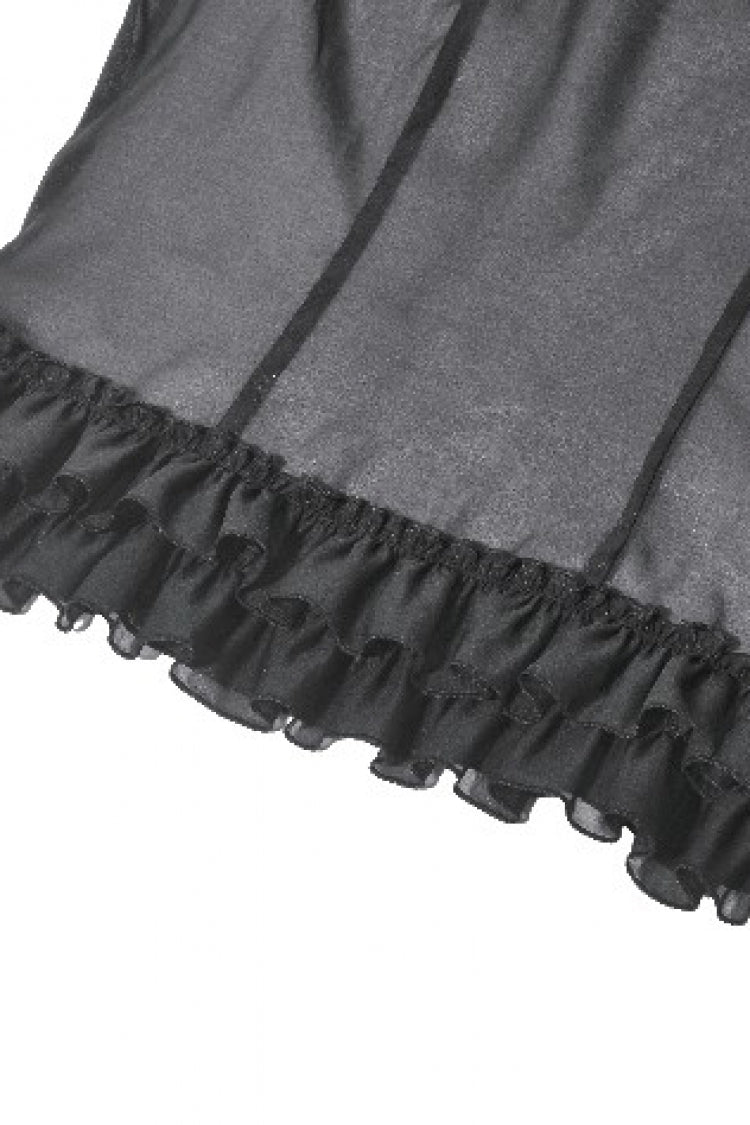 Black Deep V Collar Short Puff Sleeves Multi-Layered Ruffled Lace Sheer Women's Gothic Blouse - Product - 18
