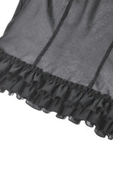 Black Deep V Collar Short Puff Sleeves Multi-Layered Ruffled Lace Sheer Women's Gothic Blouse - Product - 18