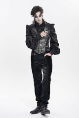 Black Printed Embroidered Spliced Lace-Up Men's Gothic Pants - Product - 9