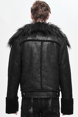 Black Wool Collar Decadent Warm Short Mens Punk Jacket - Product - 6