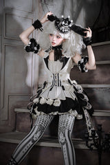 Black/White [Candy Cane] Sleeveless Printed Ruffled Bow Gothic Lolita Skirt Full Set - Product - 13