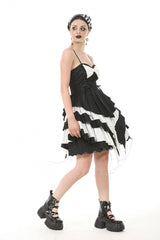 Black/White Sleeveless Multi-Layered Ruffled Bowknot Women's Gothic Slip Dress - Product - 8