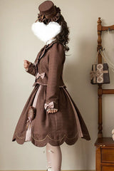 Brown [Teddy Chocolate Bar] Printed Embroidered Bow Lace-Up Classic Lolita Jsk Dress and Skirt - Product - 2