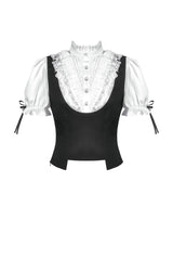 Black/White Short Puff Sleeves Lace Ruffled Stand Collar Women's Gothic Royal Blouse - Product - 3