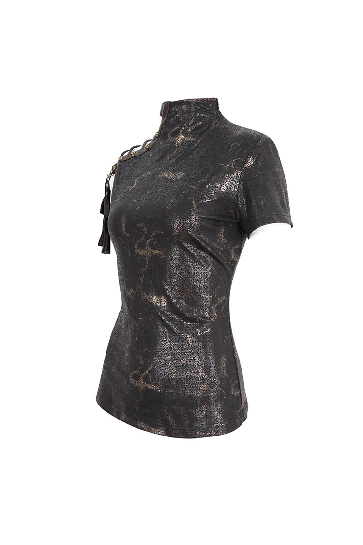 Black Prints Spaghetti Straps Buckle Womens Punk Short Sleeves - Product - 8