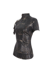 Black Prints Spaghetti Straps Buckle Womens Punk Short Sleeves - Product - 8
