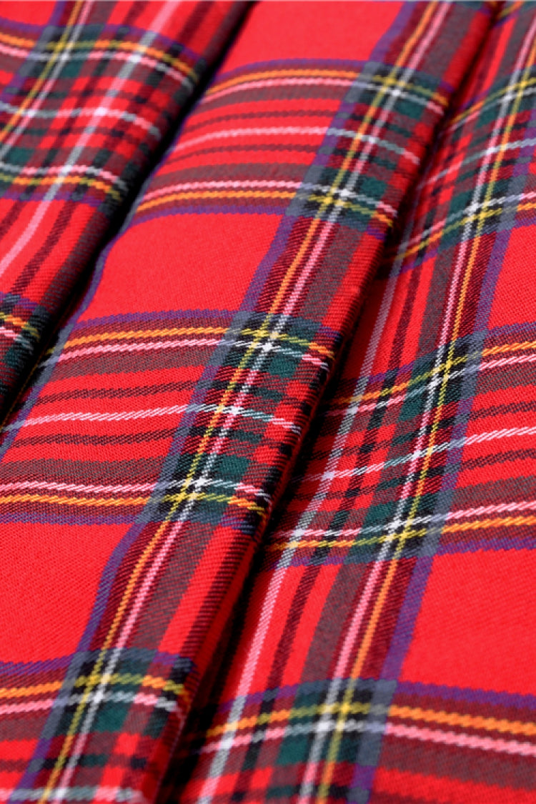 Red Irregular Plaid Pleated Women's Punk Hem Skirt - Product - 18