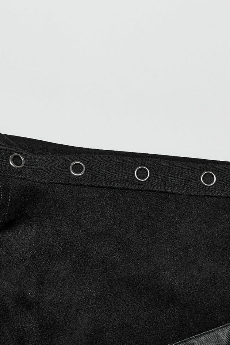 Black Sleeveless Hollow Suede Leather Stitching Irregular Mens Gothic Vest - Product - 9