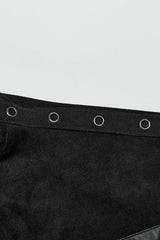 Black Sleeveless Hollow Suede Leather Stitching Irregular Mens Gothic Vest - Product - 9