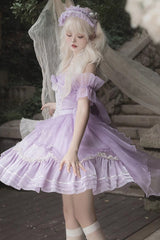 Purple Fantasy Music Box Ruffle Bowknot Lace Ballet Sweet Elegant Lolita Dress - Product - 7