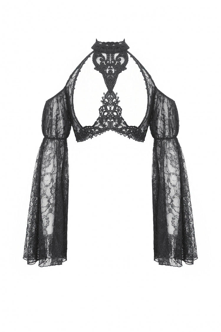 Black Off Shoulder Long Puff Sleeves Cut-Out Lace Women's Gothic Cape - Product - 3