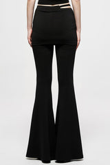 Black Retro Style Dark Plaid Side Shaped Rubber Buckle Decoration Perspective Flare Women's Punk Pant - Product - 3