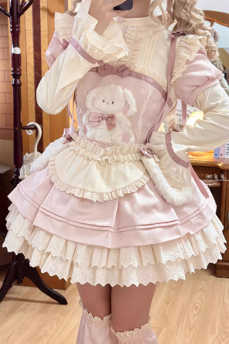 Pink [Rabbit Trap] Short Sleeves Triple-Layered Ruffle Bowknot Sweet Lolita Dress - Product - 3
