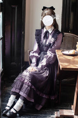 Black [Witch Academy] Double-Layered Ruffle Embroidery Bowknot Mesh Sweet Elegant Lolita Jumper Dress - Product - 5