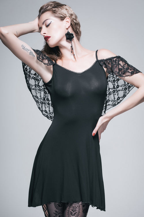 Black Sexy Rose Lace Tassel Back Over Hip Womens Long Gothic T-Shirt - Product - 3