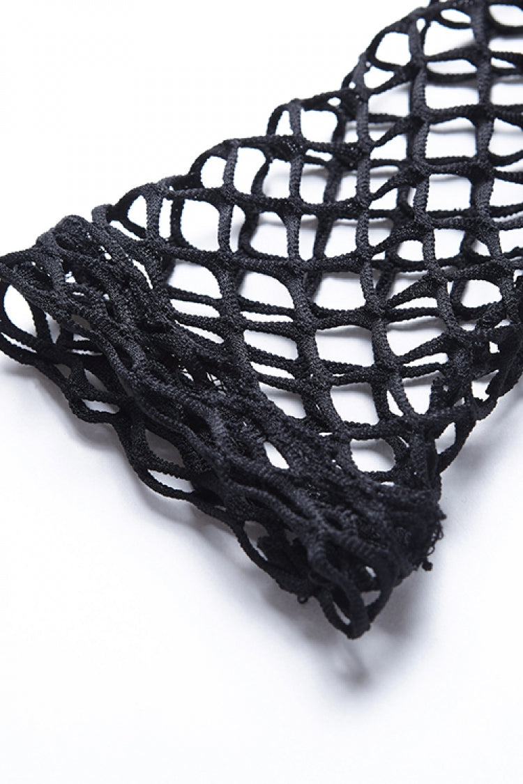 Black Sexy Long Sleeves Fishnet Mesh Women's Fitted Top - Product - 15