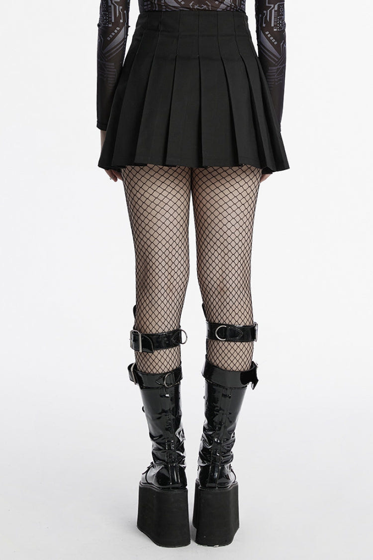 Black Skull Ruffle Buckle Women's Punk Pleated Skirt - Product - 3