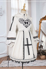 Beige Detachable Hat High Neck Woolen Cuffs Demon Rabbit Gothic Lolita OP Dress - Product - 7