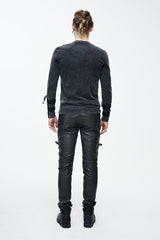 Black Faded Long Sleeves Lace Up Mens Punk T-Shirt - Product - 7