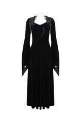 Black Embroidered Fringe Flared Sleeve Women's Gothic Dress - Product - 6
