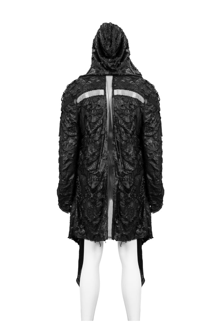 Black Irregular Sharp Corner Hem Tattered Knitted Stitching Design Four Seasons Casual Men's Punk Jacket - Product - 9