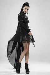 Black Stand Collar Sleeveless Metal Buckle Leather Strap Womens Gothic Cloak - Product - 4