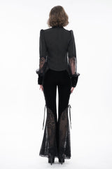 Black High Collar Translucent Lace Patchwork Bow Decoration Long Sleeve Women's Gothic Shirt - Product - 7