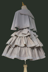 [From Afar] Sleeveless Triple-Layered Stripe Print Bowknot Sweet College Style Lolita Dress 2 Colors - Product - 16