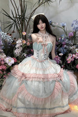 Multi-Color Mermaid Halterneck Ruffle Bowknot Lace Lace-Up Sweet Lolita Dress - Product - 4
