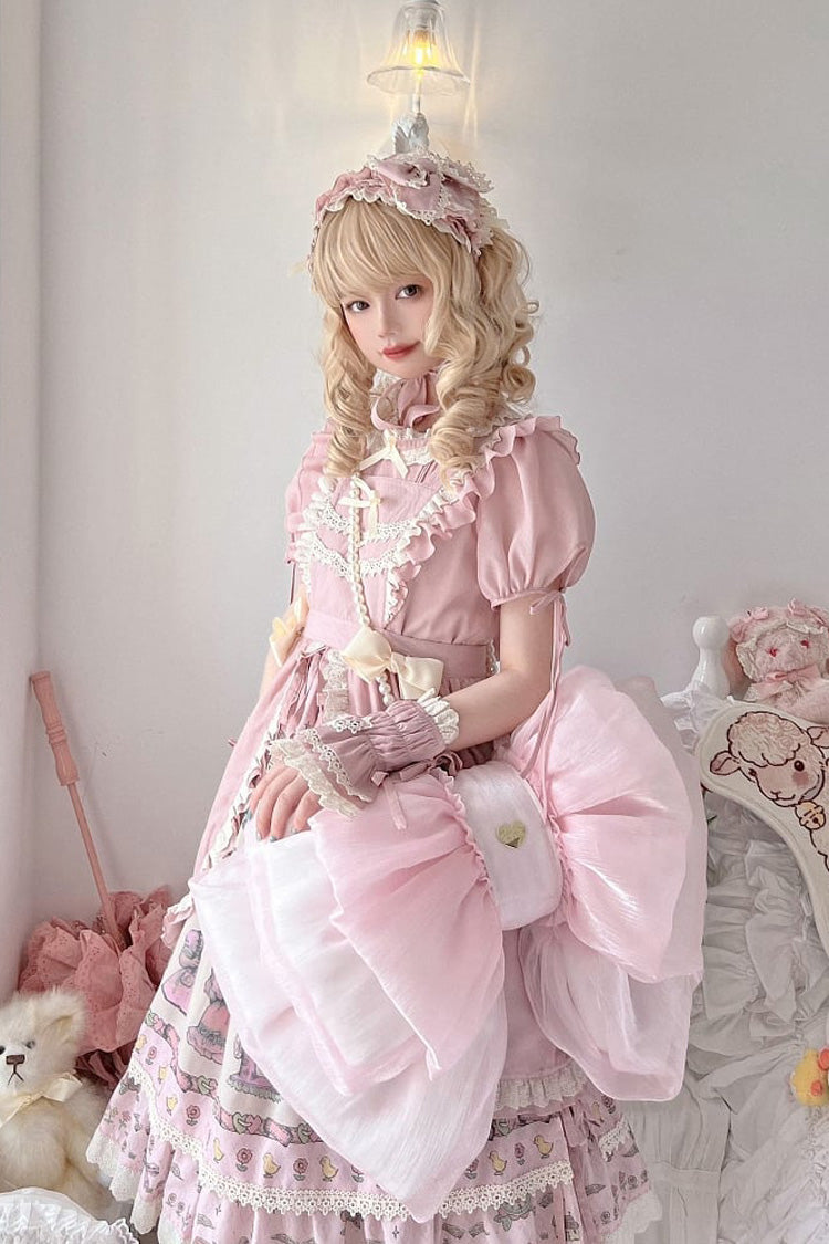 Light Pink Big Bowknot Metal Heart Nameplate Lolita Backpack - Product - 3