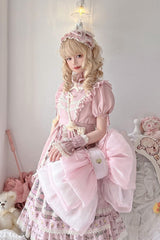 Light Pink Big Bowknot Metal Heart Nameplate Lolita Backpack - Product - 3